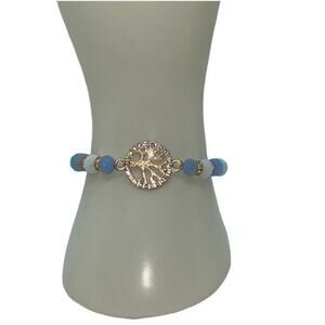 Multicolored Beaded Gold-Tone Tree of Life Pendant Rhinestone Stretch Bracelet